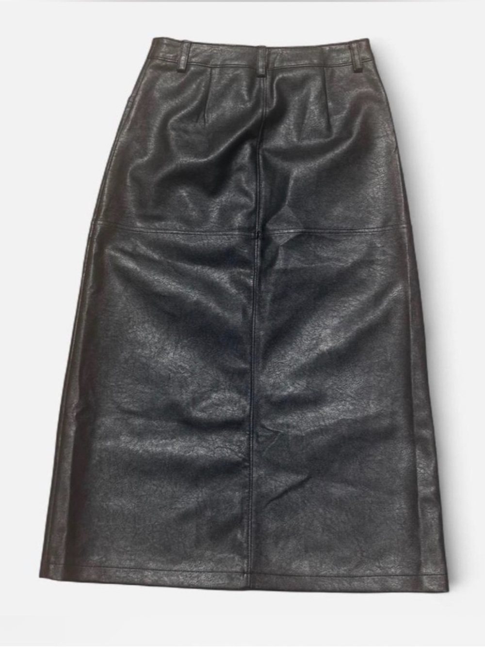 Classic Black Faux Leather Midi Skirt